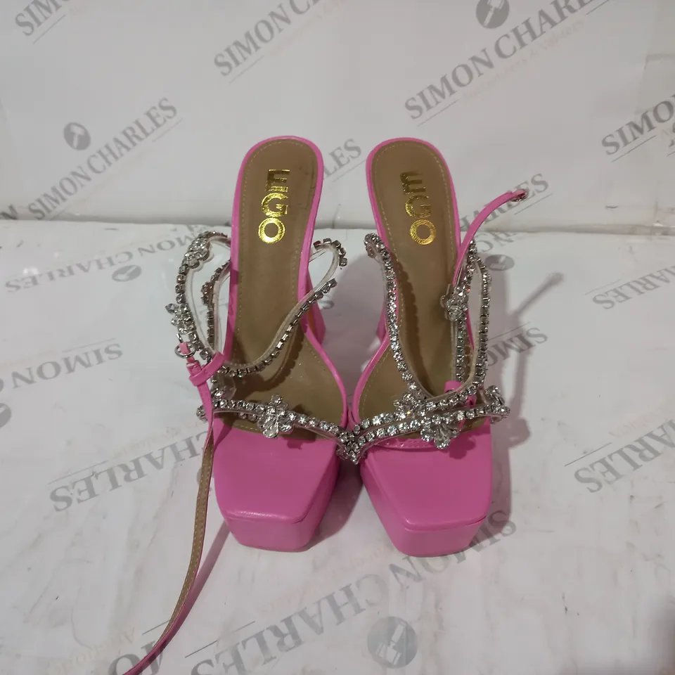 EGO PINK STILETTO HIGH PLATFORM HEELS WITH DIAMOND DECORTION SIZE 6