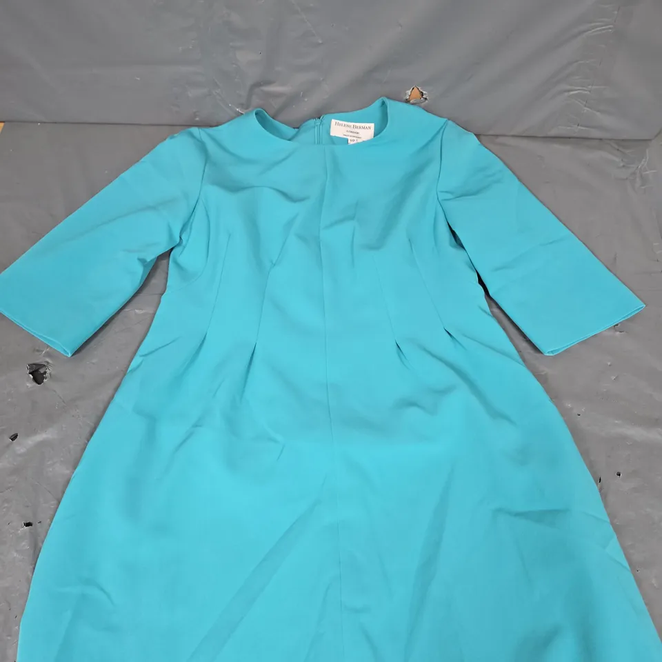 HELENE BERMAN EDGE TO EDGE DRESS IN AQUA - 10