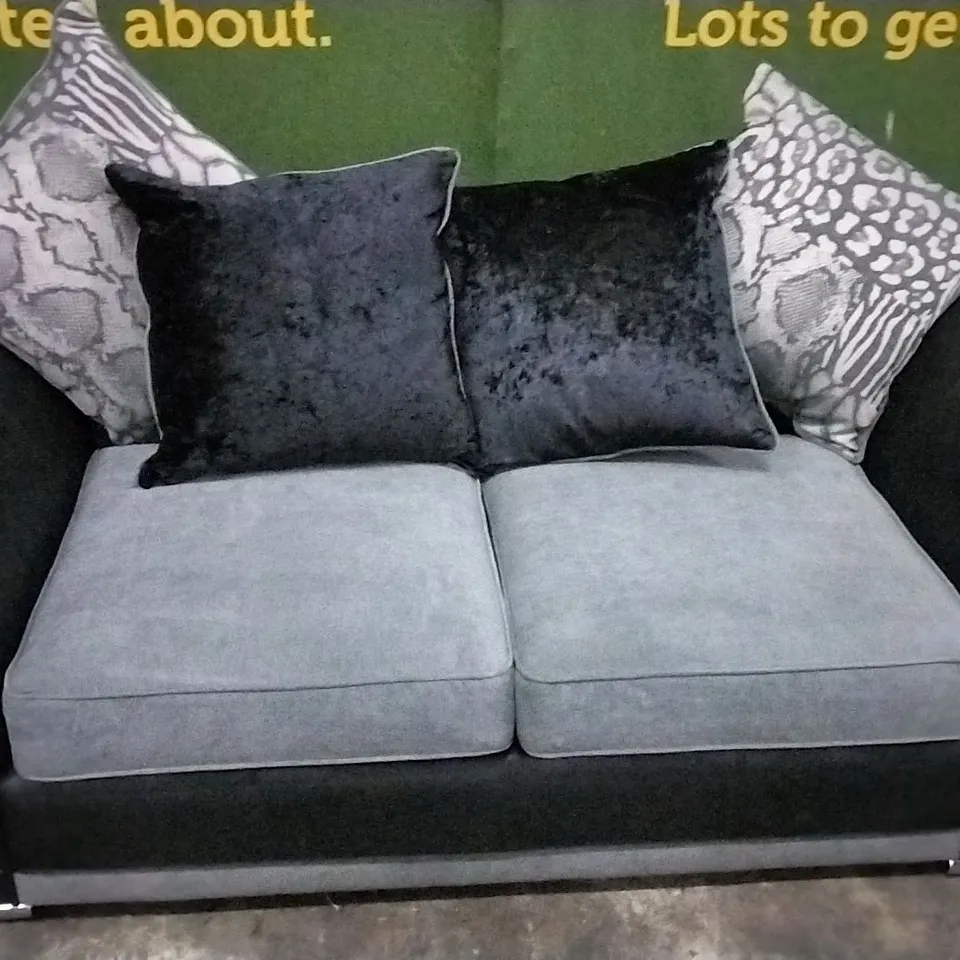 DESIGNER BLACK SUEDE EFFECT AND GREY FABRIC SOFA BED WITH CHROME FEET