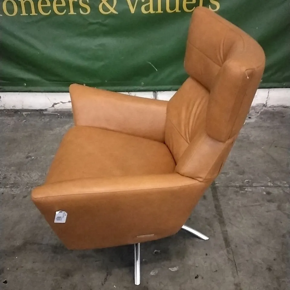 QUALITY DESIGNER LOUNGE CO SWIVEL ARMCHAIR IN RUST ORANGE LEATHER 
