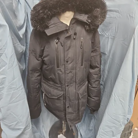 ZAVETTI CANADA ZIP THROUGH HOODED COAT IN BLACK - L