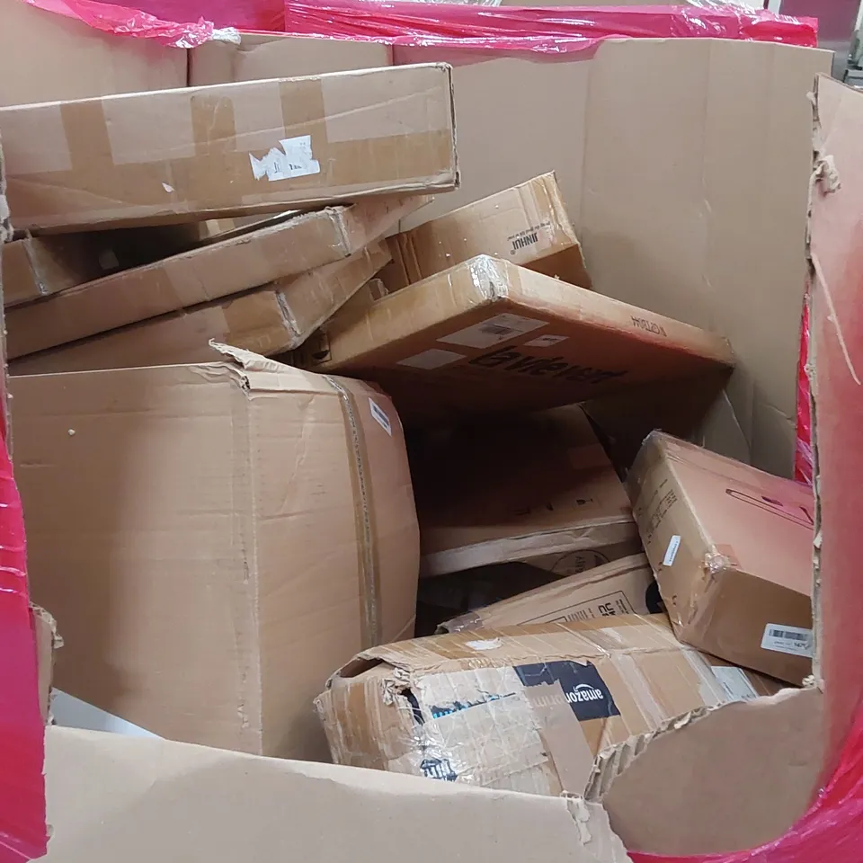 PALLET OF ASSORTED HOUSEHOLD ITEMS AND CONSUMER PRODUCTS TO INCLUDE; KITCHEN FAUCET, CERAMIC HEATER, MINI FRIDGE, BOXED FURNITURE ETC
