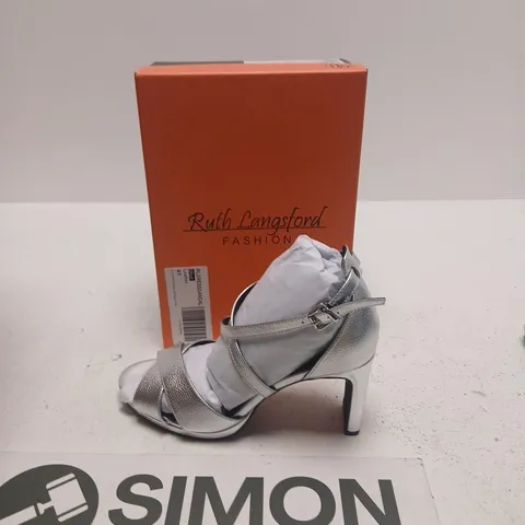 BOXED RUTH LANGFORD FASHION SILVER STRAPPY HIGH HEEL SANDALS SIZE 9