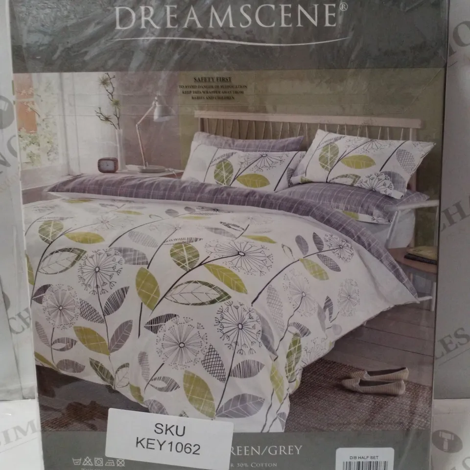 BRAND NEW DREAMSCENE ALLIUM DOUBLE 198×198CM DUVET COVER SET - GREEN/GREY