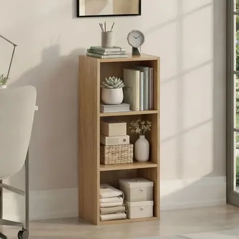 BOXED OXFORD 3 TIER CUBE BOOKCASE - OAK (1 BOX)