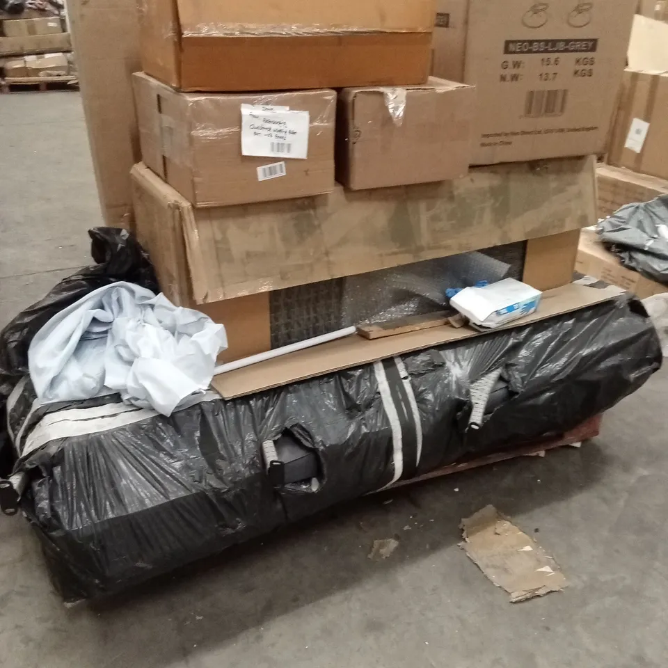 PALLET OF ASSORTED HOUSEHOLD GOODS AND PRODUCTS TO INCLUDE;BAR STOOLS,FAN, INCOMPLETE GARDEN SET