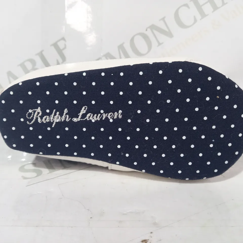 BOXED PAIR OF RALPH LAUREN KIDS SHOES IN NAVY/WHITE DOT PATTERN UK SIZE 3.5