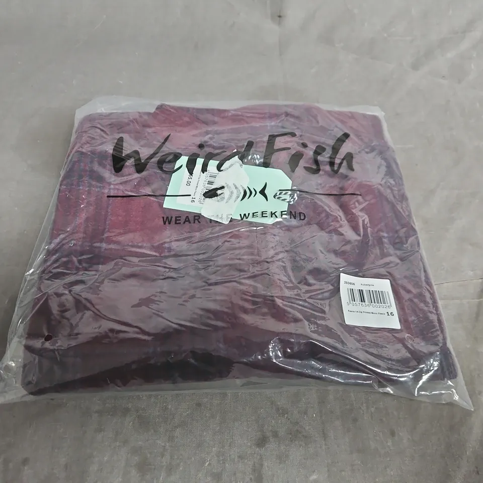WEIRD FISH REENA 1/4 ZIP PRINTED MICRO FLEECE – AUBERGINE, UK 16