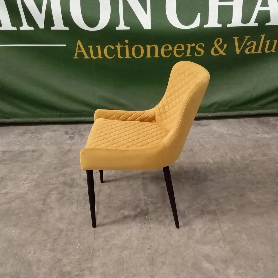 DESIGNER DIAMOND PATTERN VELVET DINNING CHAIR - OCHRE