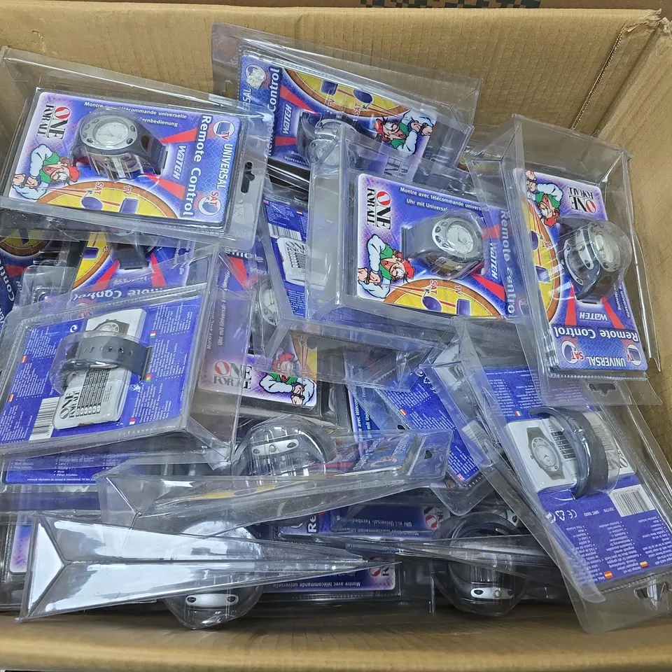 BOX OF APPROXIMATELY 20 ONE FOR ALL UNIVERSAL REMOTE CONTROL WATCHES