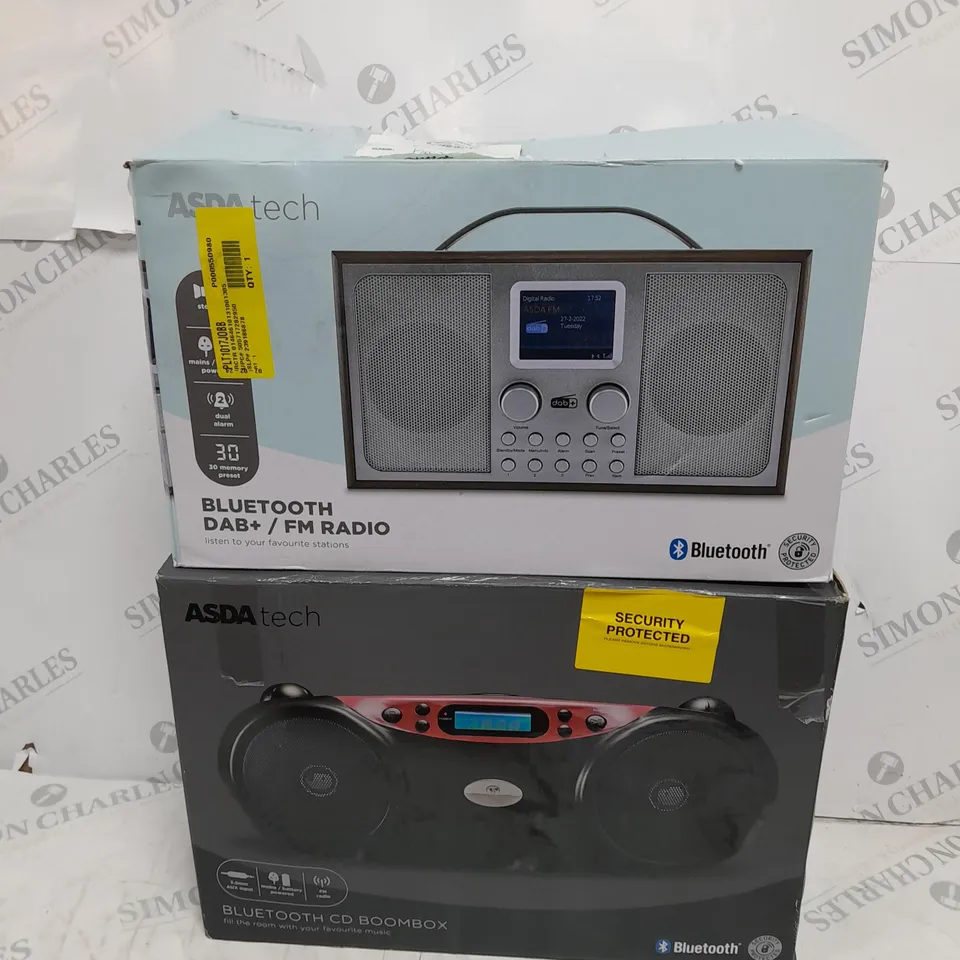  APPROXIMATELY 2 ASSORTED ASDA TECH ITEMS INCLUDING BLUETOOTH CD BOOMBOX, BLUETOOTH DAB+/ FM RADIO