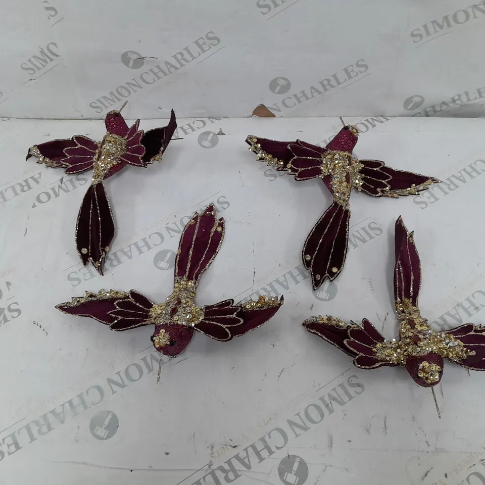 DECORATIVE BIRD CLIPS - PURPLE/GOLD X4 