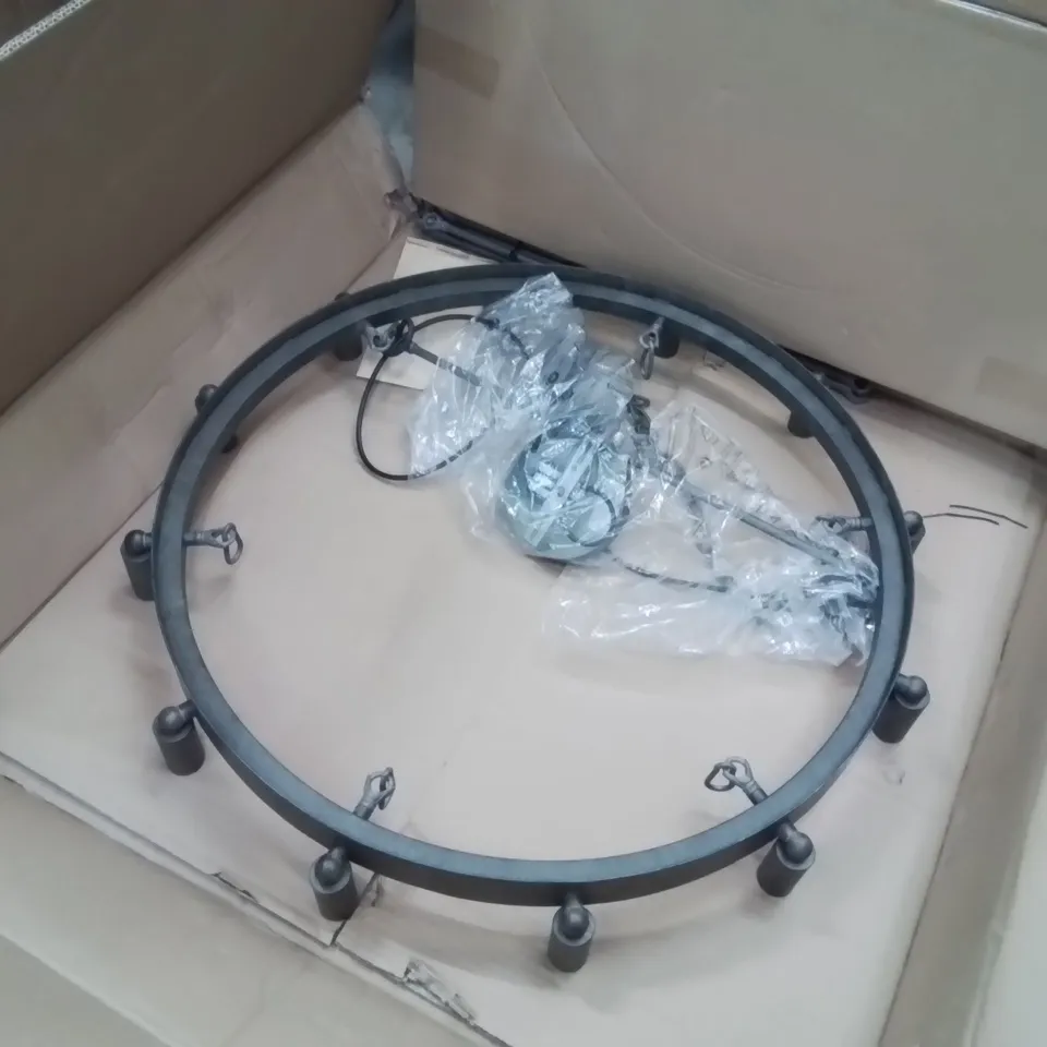 BOXED DUNSTABLE 12-LIGHT WAGON WHEEL CHANDELIER (1 BOX)