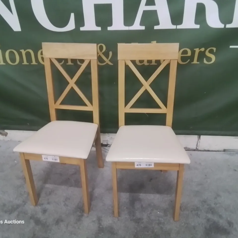 PAIR KENDAL LIGHT OAK DINING CHAIRS IVORY SEAT PADS 