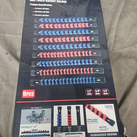 AX WORK KIT DRIVE SOCKET ORGANIZER – 9-PIECE ABS SOCKET HOLDER (BOXED)