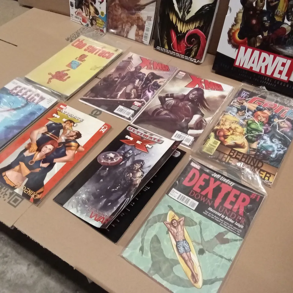 BOX TO CONTAIN A LARGE ASSORTMENT OF COMIC BOOKS AND SIMILAR RELATED READING MATERIAL