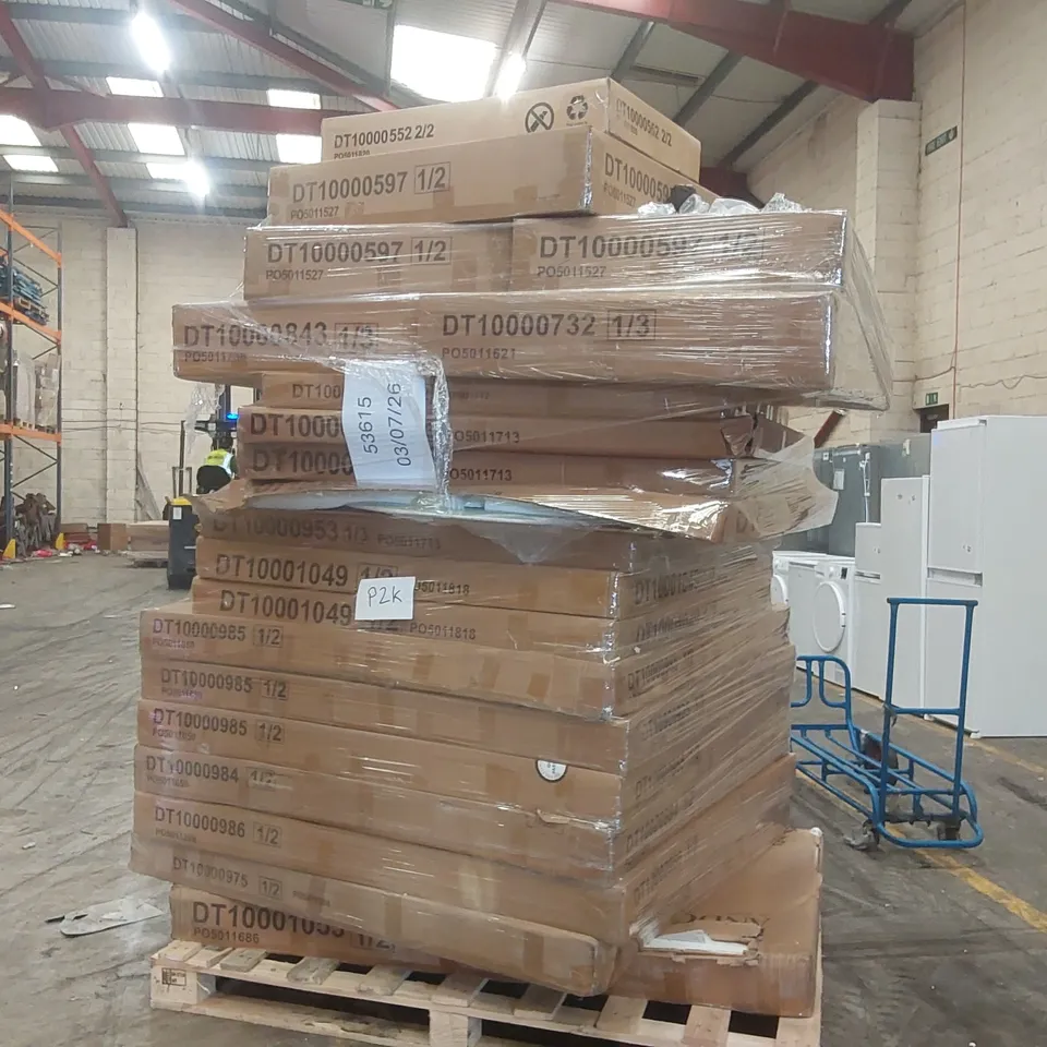 PALLET CONTAINING A LARGE QUANTITY OF ASSORTED DESIGNER FURNITURE PARTS INCLUDING: DINING TABLE PARTS ECT