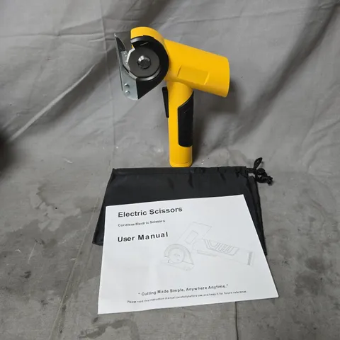 CORDLESS ELECTRIC SCISSORS – YELLOW (INCLUDES USER MANUAL & CARRY BAG)