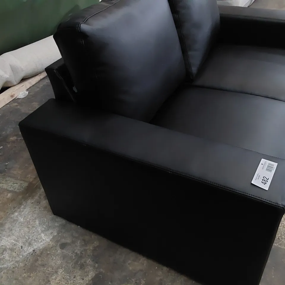 DESIGNER TWO SEATER SOFA BLACK LEATHER 