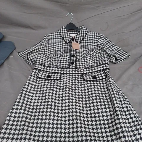 BODEN HOUNDSTOOTH DRESS– BLACK & WHITE, UK 8