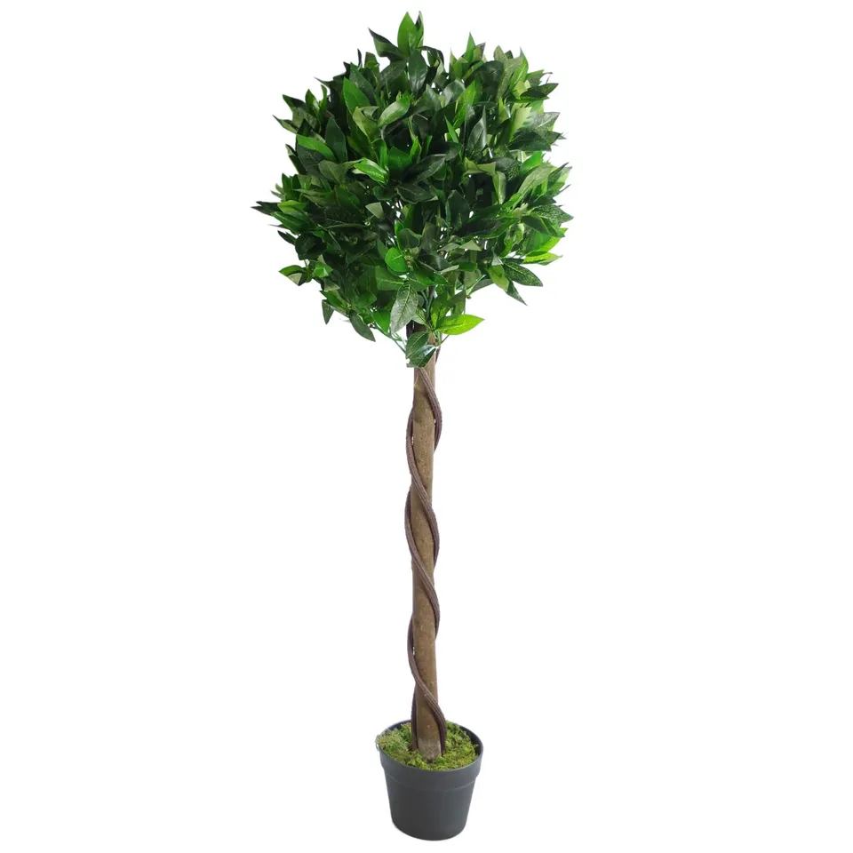 BOXED 120CM (4FT) TWIST NATURAL TRUNK ARTIFICIAL TOPIARY BAY LAUREL BALL TREE (1 BOX)