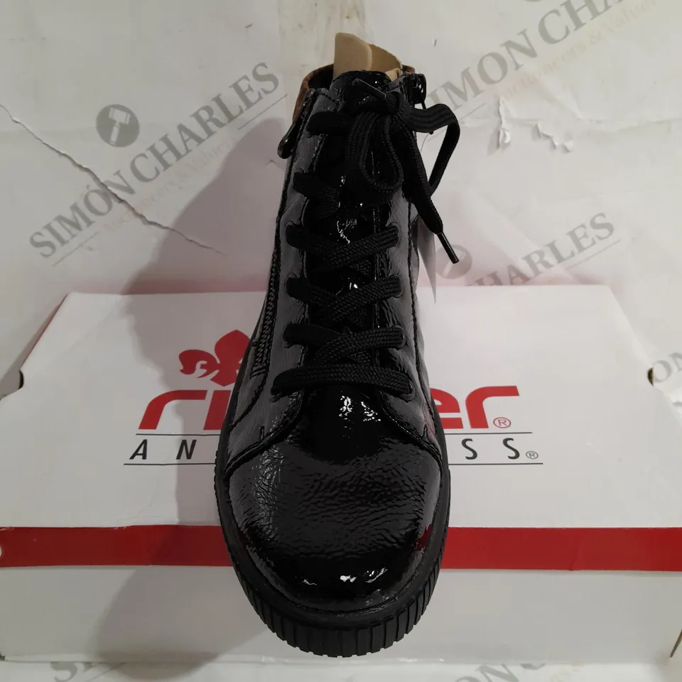 BOXED RIEKER HIGH TOP CUFFED SHOES, LEOPARD/BLACK - SIZE 7.5