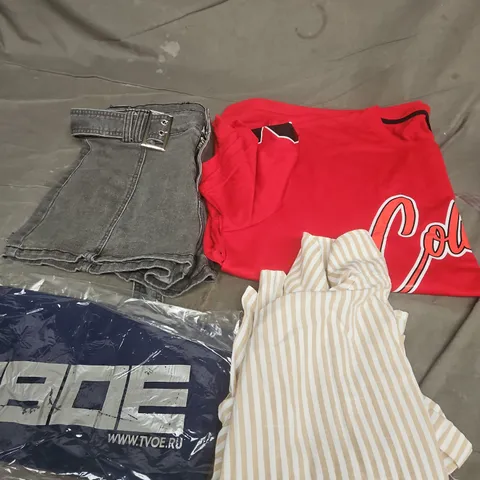APPROXIMATELY 20 ASSORTED CLOTHING PRODUCTS IN VARIOUS STYLES & SIZES TO INCLUDE PANTS, T-SHIRTS, DRESSES ETC