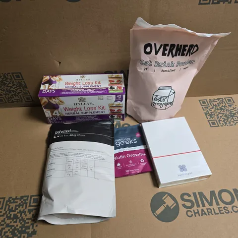 APPROXIMATELY 10 ASSORTED VITAMIN/HEALTH AID PRODUCTS TO INCLUDE OVERHEARD OAT DRINK POWDER, NUTRITION GEEK BIOTIN GROWTH, HEALTHSPAN OPTI-TURMERIC, ETC - COLLECTION ONLY