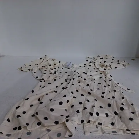 NOBODY'S CHILD ANDIE MINI DRESS - WHITE WITH BLACK POLKA DOTS, UK 12