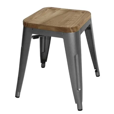 BOXED BOLERO BISTRO LOW STOOLS WITH WOODEN SEATS GUNMETAL (4 PACK)