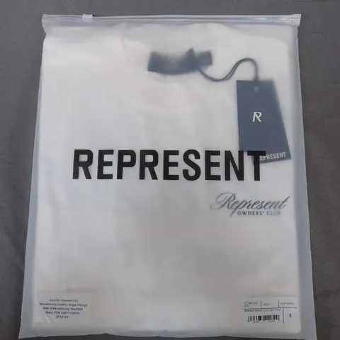 BAGGED REPRESENT OWNERS CLUB SCRIPT T-SHIRT IN FLAT WHITE - SMALL