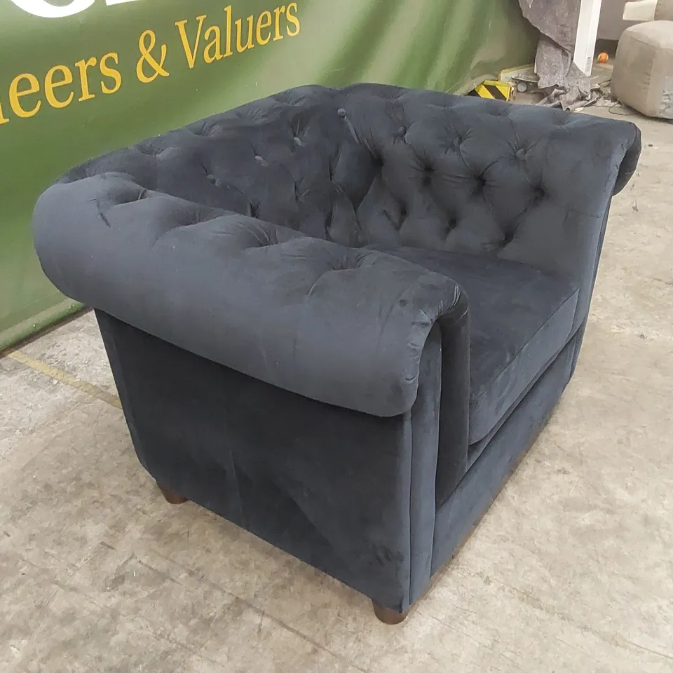 CHESTER VELVET FABRIC ARMCHAIR - NAVY  RRP £499