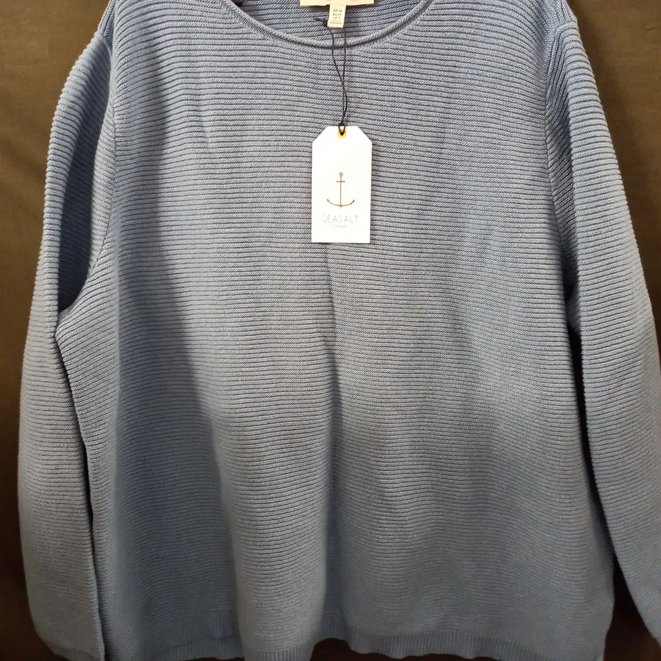 SEASALT CORNWALL KNIT EFFECT ORGANC COTTON LONG SLEEVE CARDIGAN TOP IN SKY BLUE - UK 18
