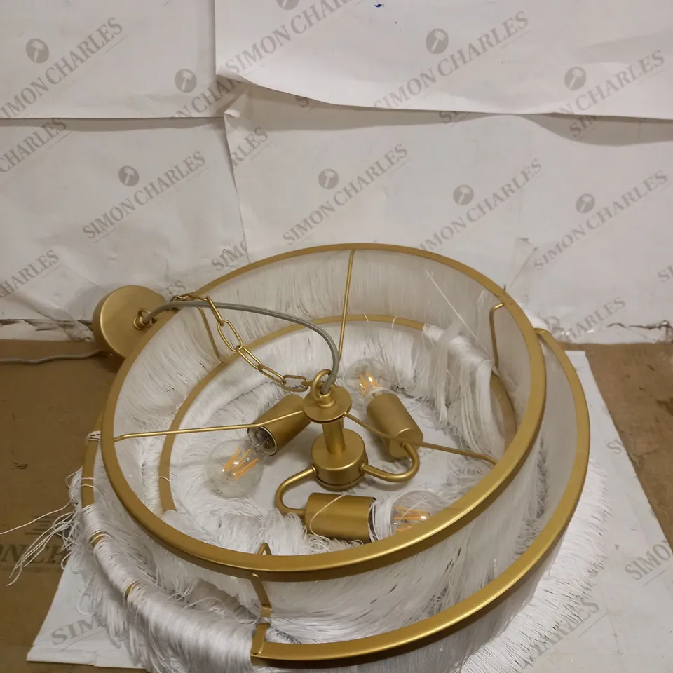 WL ENDON OLIVIA'S KAYLA 3 ARM MATT GOLD AND WHITE TASSELS PENDANT LIGHT