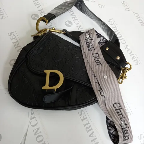 CHRISTIAN DIOR BLACK FAUX LEATHER STRAPPED BAG