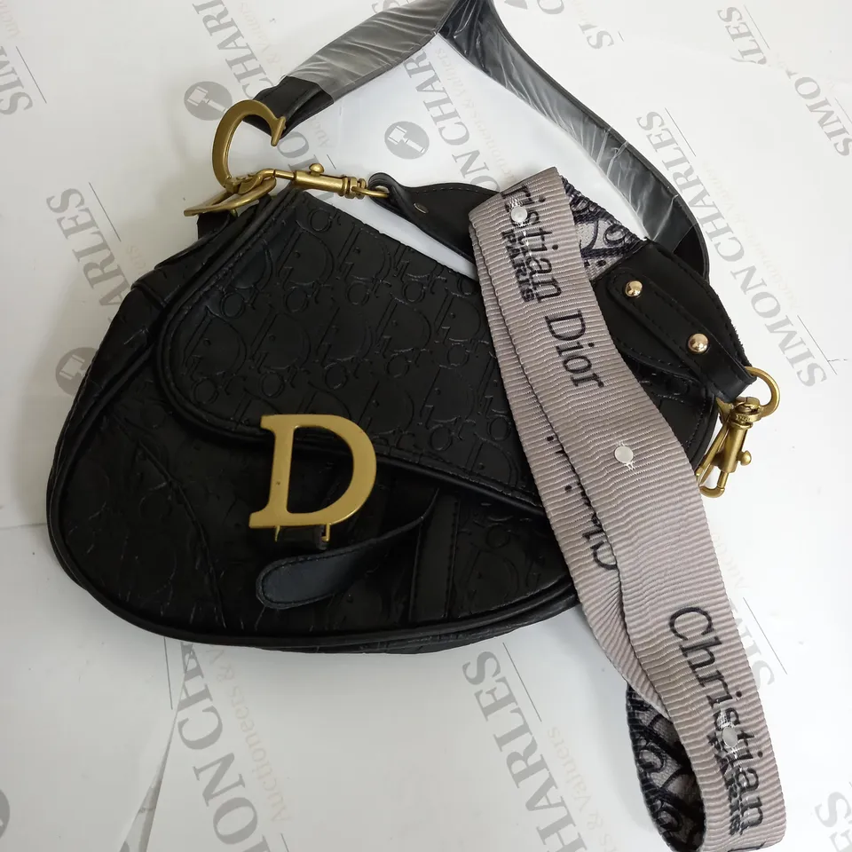 CHRISTIAN DIOR BLACK FAUX LEATHER STRAPPED BAG 