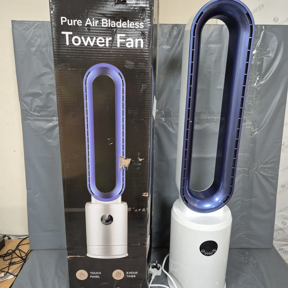 BOXED HOMESMART PURE AIR BLADELESS TOWER FAN IN WHITE/BLUE