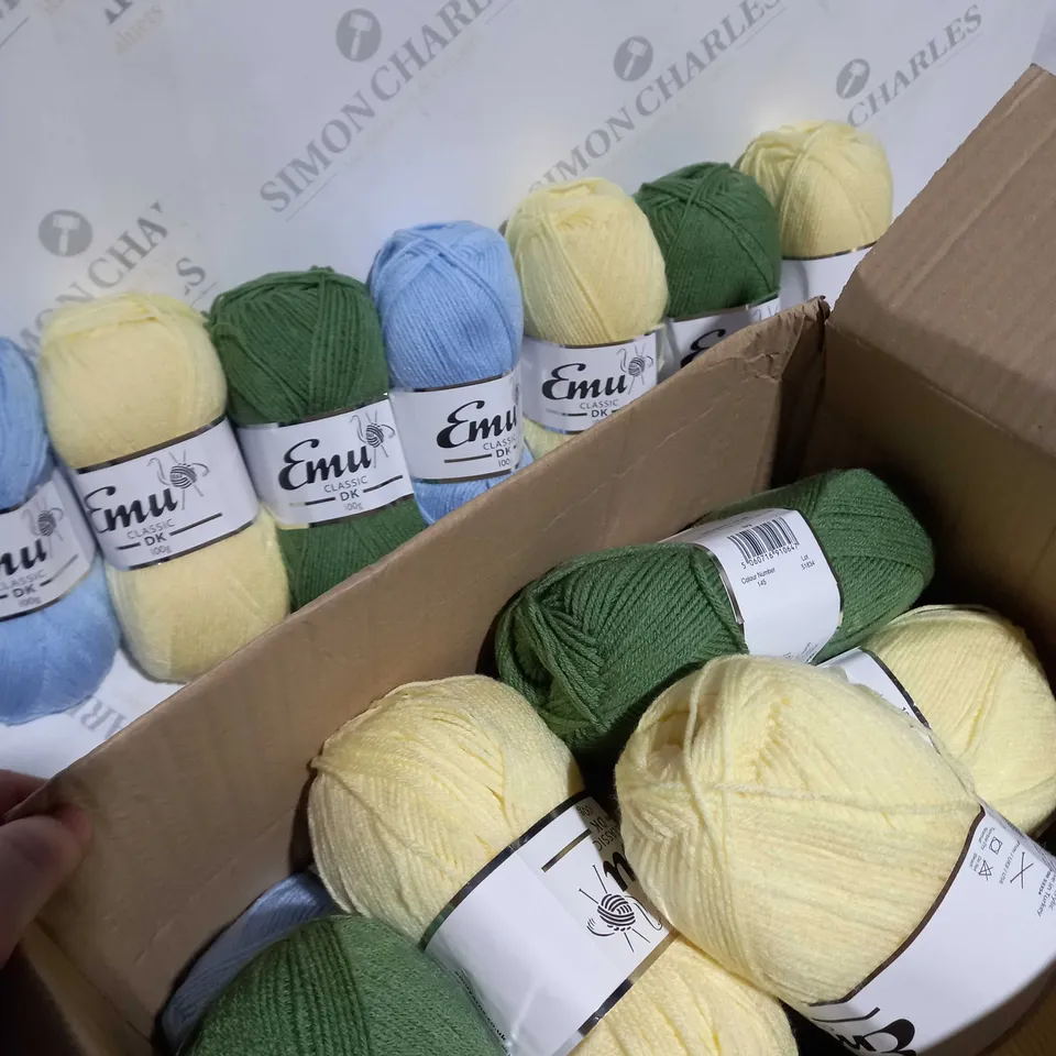 18 boxed emu classic yarn colours include blue, yellow, green 