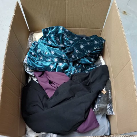 LARGE BOX OF APPROXIMATELY 25 ASSORTED CLOTHING ITEMS IN VARIOUS COLOURS, STYLES AND SIZES - COLLECTION ONLY