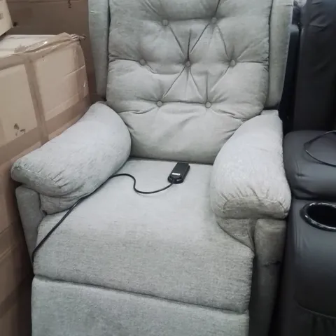 QUALITY DESIGNER GREY FABRIC UPHOLSTERED ELECTRIC RECLINER CHAIR