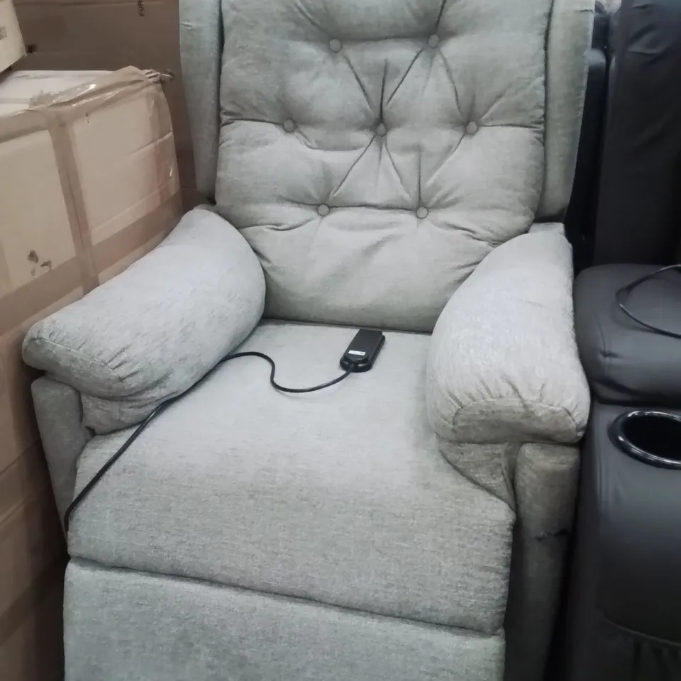 QUALITY DESIGNER GREY FABRIC UPHOLSTERED ELECTRIC RECLINER CHAIR