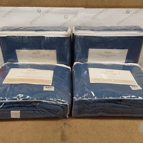 BOX OF 4X VEEYOO BEDSPREAD COVERLET SETS - NAVY BLUE, KING SIZE (1 BOX)