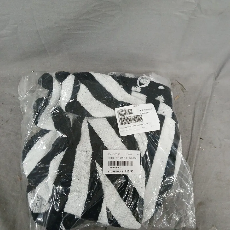 100% COTTON HAIR TOWELS, ZEBRA STRIPE