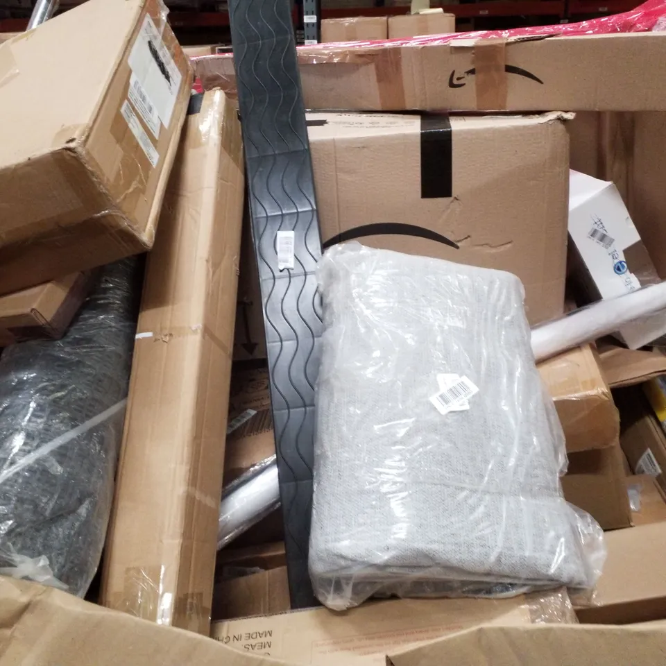 PALLET CONTAINING ASSORTED PRODUCTS INCLUDING PILATES MAT, DESK MAT, PET WATER & FOOD DISPENSER & TALL WIG STAND