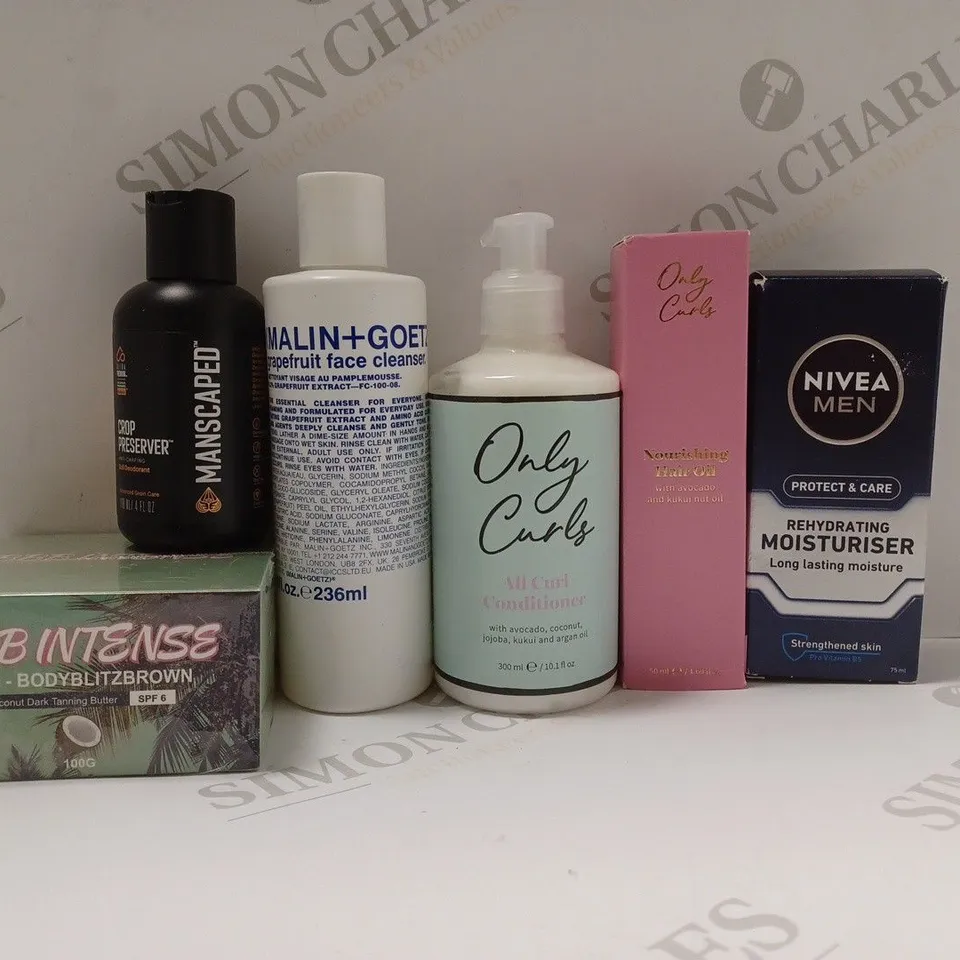 BOX OF APPROX 20 ASSORTED HEALTH AND BEAUTY ITEMS TO INCLUDE - NIVEA MEN REHYDRATING MOISTURISER - BBB INTENSE BODY BLITZ BROWN TANNING BUTTER - MAN SCAPED CROP PRESERVER ECT