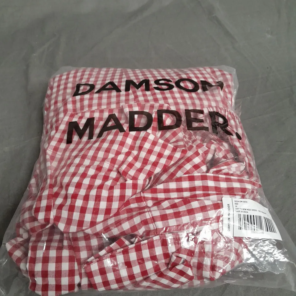 DAMSON MADDER BOW DRESS RED GINGHAM - SIZE 16