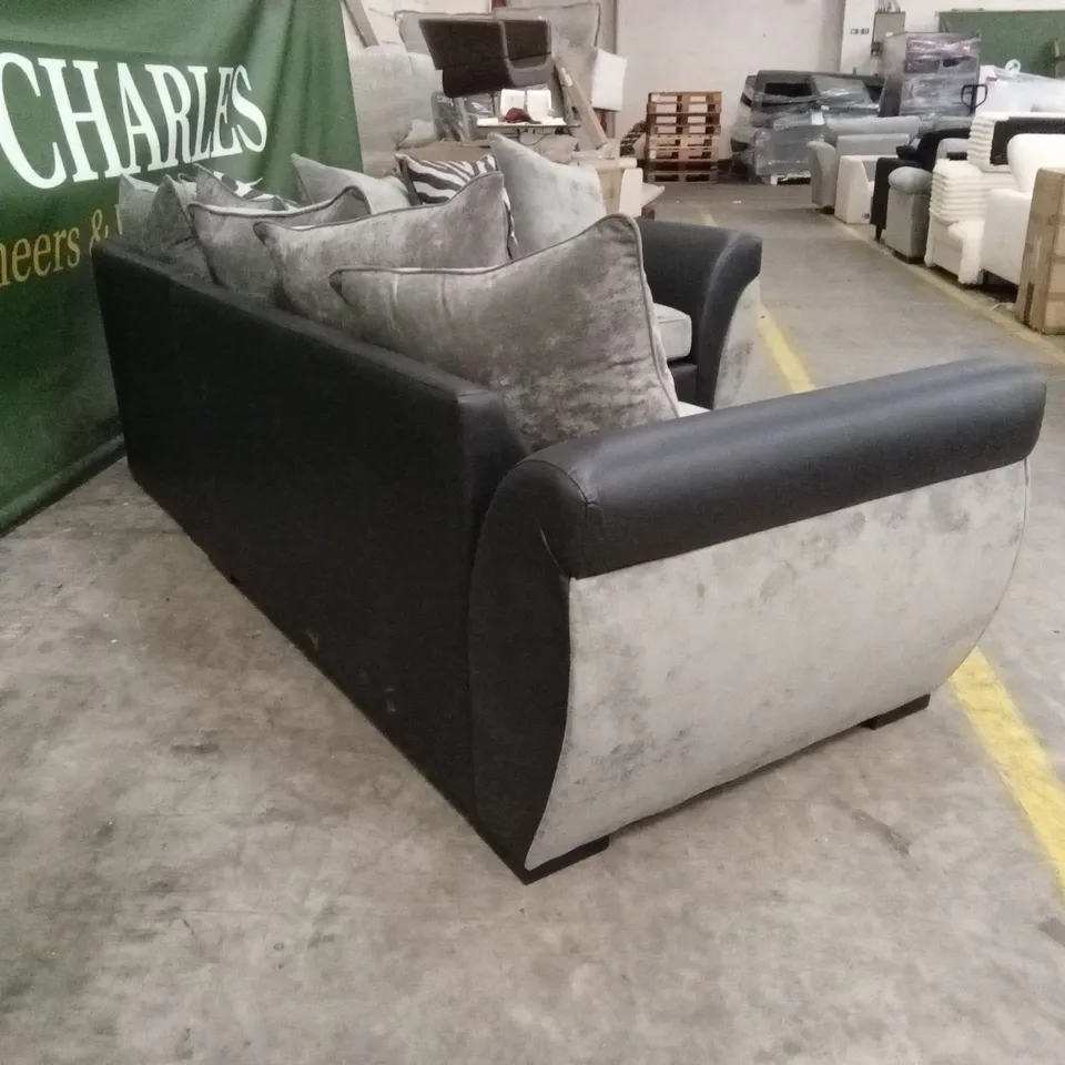 NOVA FABRIC/FAUX LEATHER RIGHT HAND DOUBLE ARM CORNER GROUP SOFA - GREY/BLACK RRP £1049