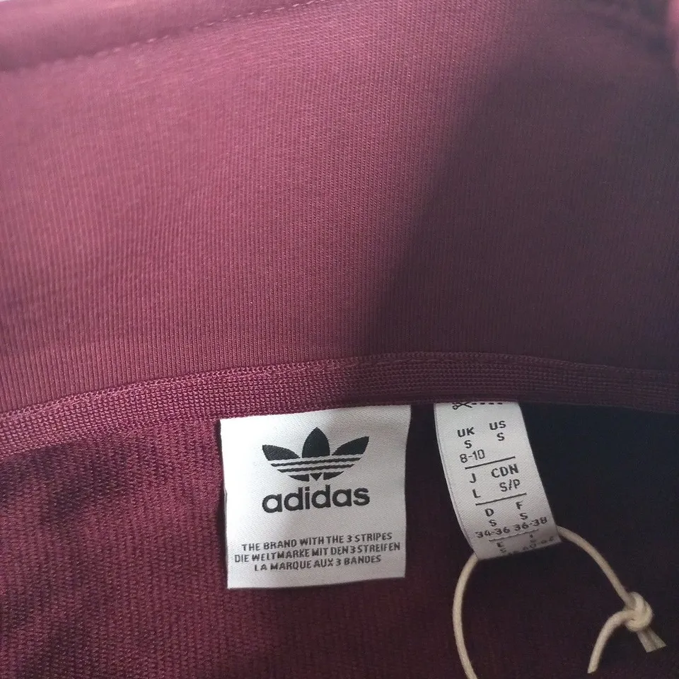 ADIDAS BURGUNDY TRACK JACKET WITH WHITE 3-STRIPES – UK SIZE S