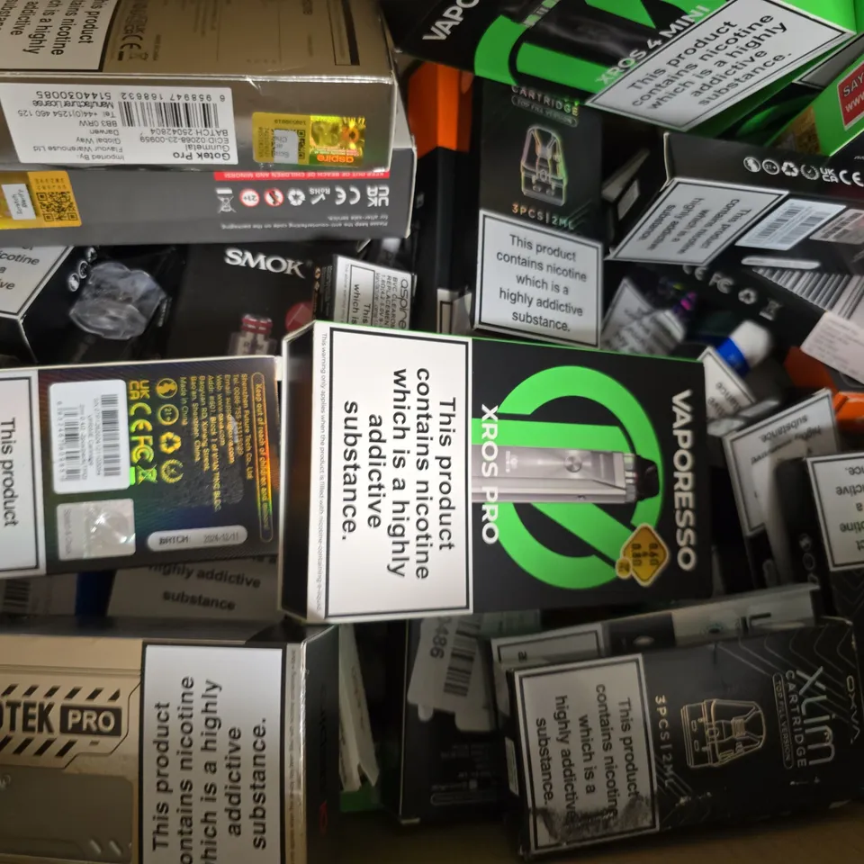 BOX OF APPROXIMATELY 20 ASSORTED E-CIGARETTE AND VAPING PRODUCTS TO INCLUDE VAPORESSO, SMOK, ASPIRE, ETC - COLLECTION ONLY