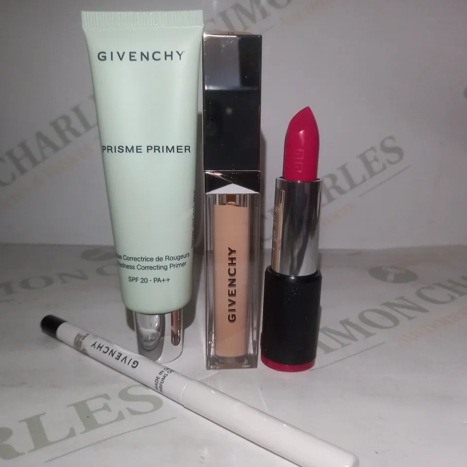 BOX OF APPROX 10 ASSORTED GIVENCHY TESTER PRODUCTS TO INCLUDE LIPSTICK #FRAMBOISE COUTURE, EVERWEAR CONCEALER #12, EYELINER #BLACK, ETC 